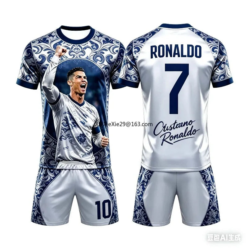 Popular 2026 AI # 7 Ronaldo Summer Children's Adult Set Parent Child Short Sleeve Shorts Football Shirt Couple Style Unisex