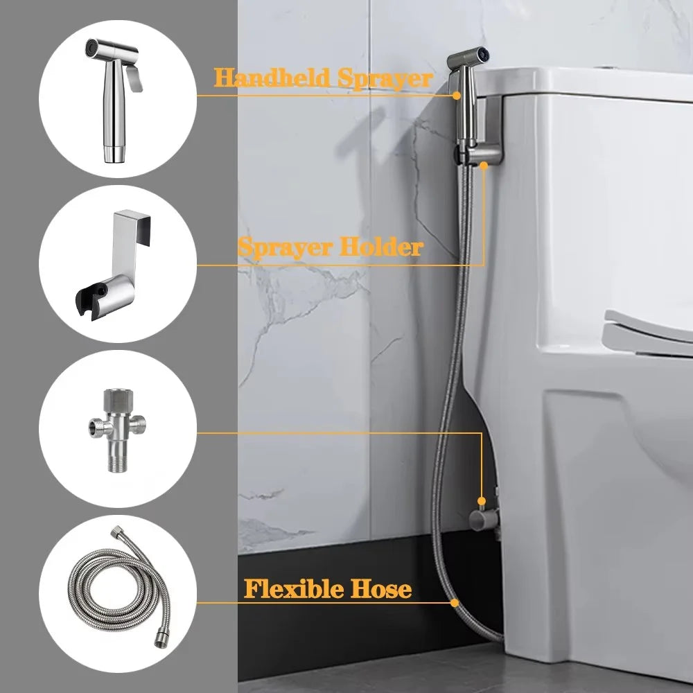 Handheld Toilet Bidet Sprayer Set Kit Stainless Steel Hand Bidet faucet