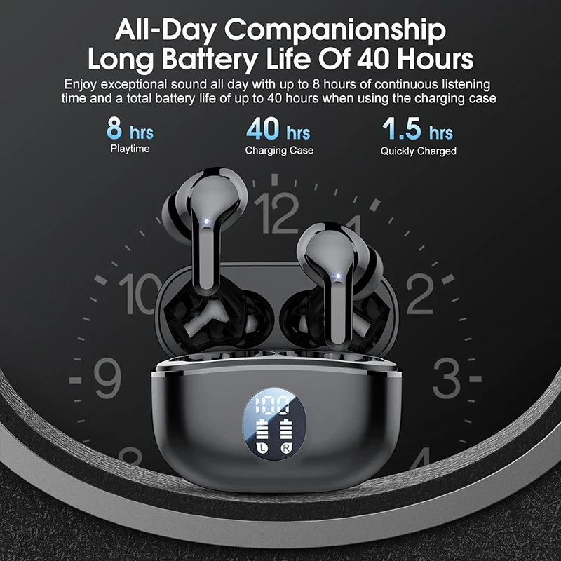 UYUXIO BT5.4 Wireless Earphone 48H LED Display EarBuds with HiFi Stereo IP7 Waterproof Headphones Noise Cancelling Ear Buds