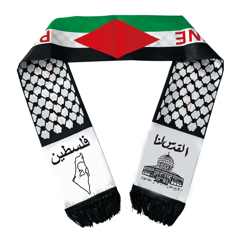Palestine Scarf 130 x 14cm Palestine Printed Satin Face National Day Flag Palace Map Scarf Shawl