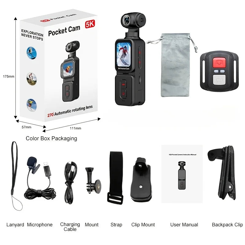 5K Pocket Vlog Camera With 270° Rotatable Lens Smart AI Face