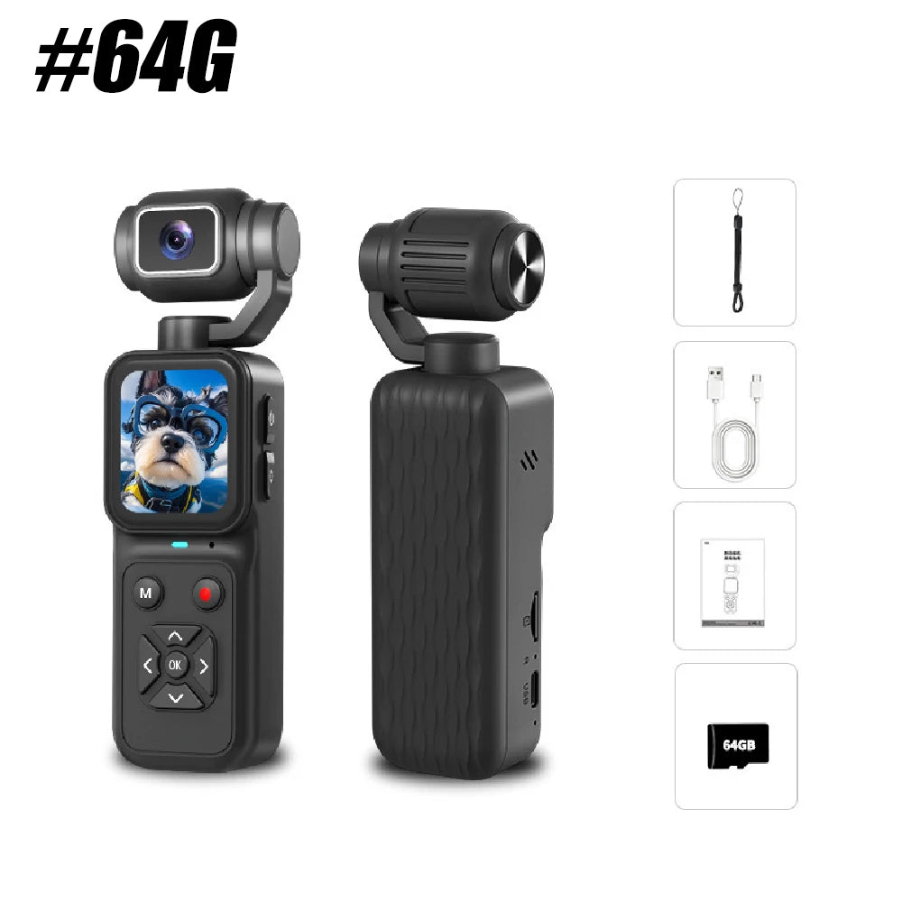4K Pocket Vlogging Camera, 180° Flip Lens & 48MP Photo,