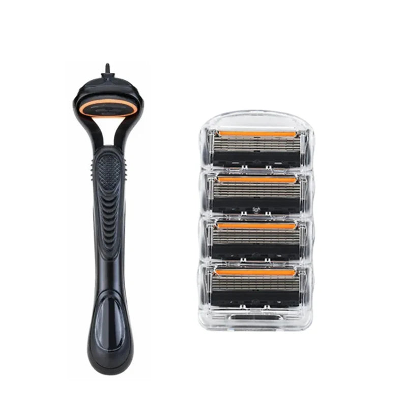 Retro Stainless Steel Manual Shaver with 5-Layer Razor Blade Reusable Wet Shaving Scratch Resistant Hair Removal Tool
