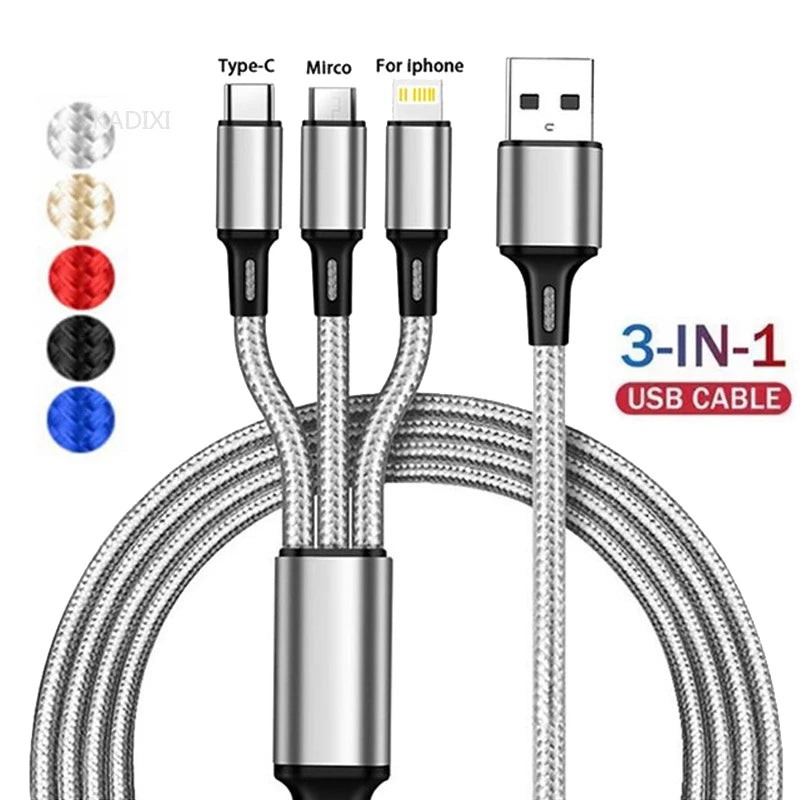 KADIXI 3 In 1 USB Fast Charging Cable Type C Micro IOS