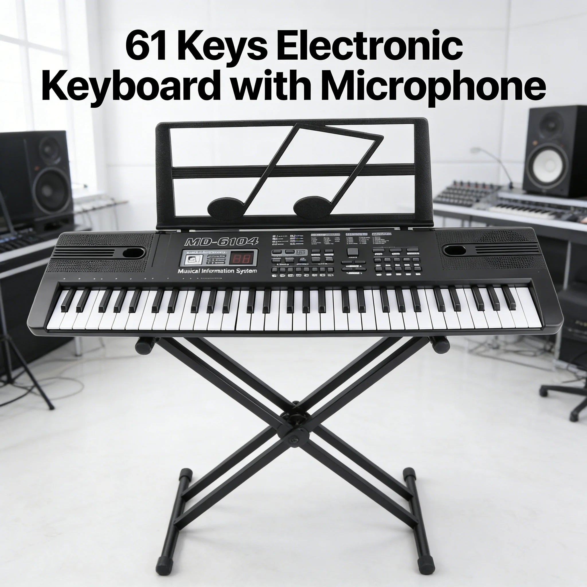 61-Key Electronic Keyboard with Microphone, Rich Built-in Tones and Rhythms, Perfect for Beginners to Practice and Play Their Fa