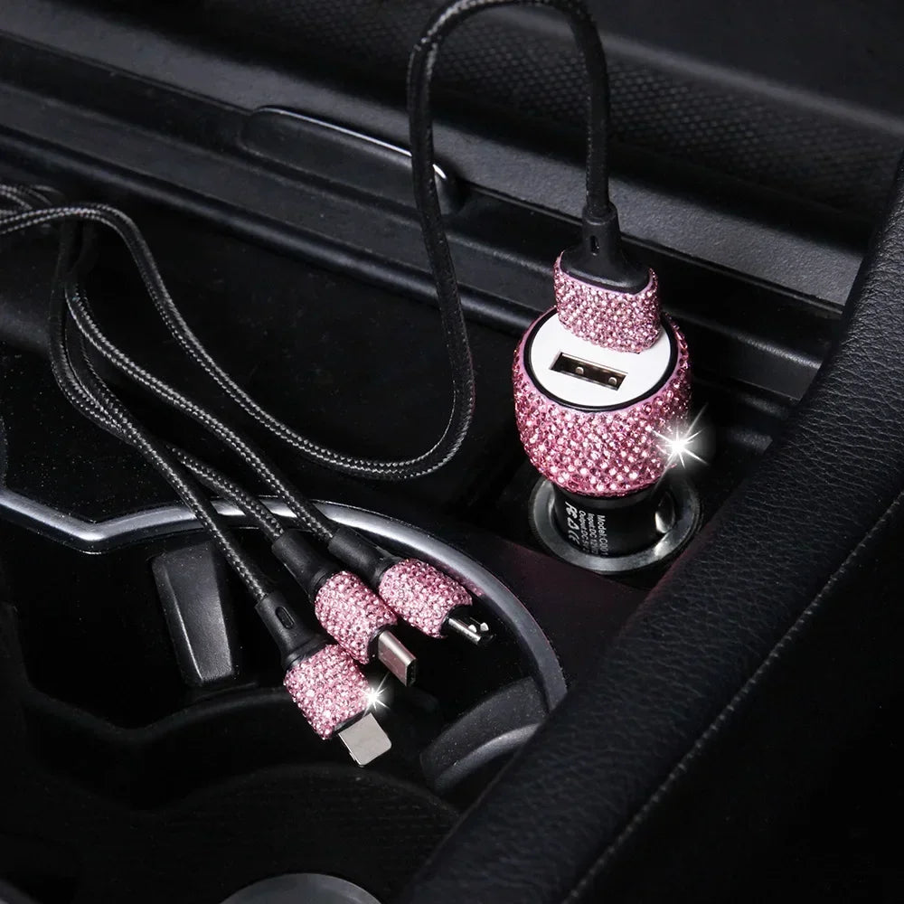 Bling Bling USB Car Charger 5V 2.1A Dual USB Port Fast Adapter Car Decor