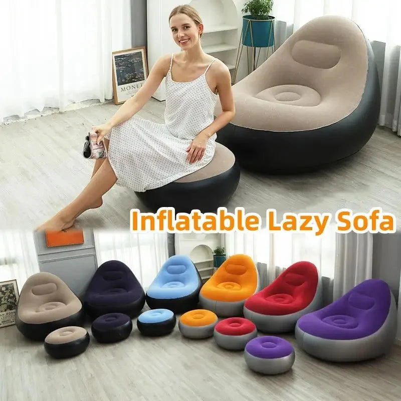 PVC Flocking Inflatable Lazy Sofa, Foldable Portable Air Lounge