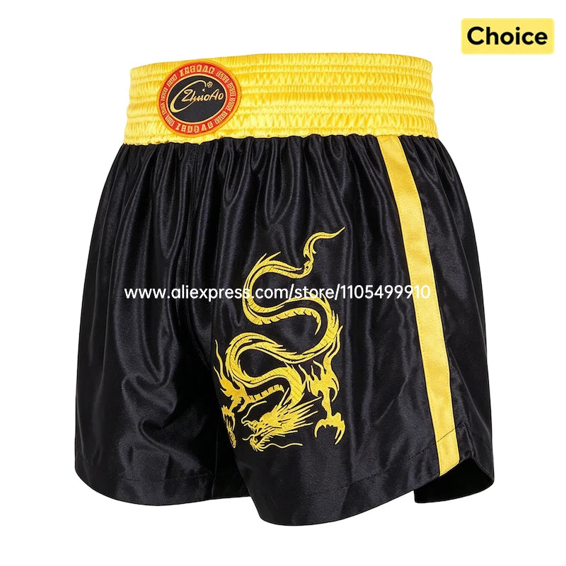 Tiger Muay Thai Shorts Embroidery Boxing Shorts Satin Kickboxing Fight Wear Men Women Kids MMA Training Competition Pants Blue