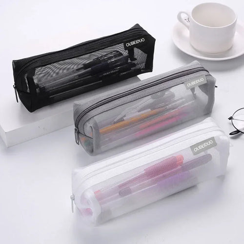 1Pcs  Mesh Pencil Case Transparent Pens Pouch Cute Simple Aesthetic