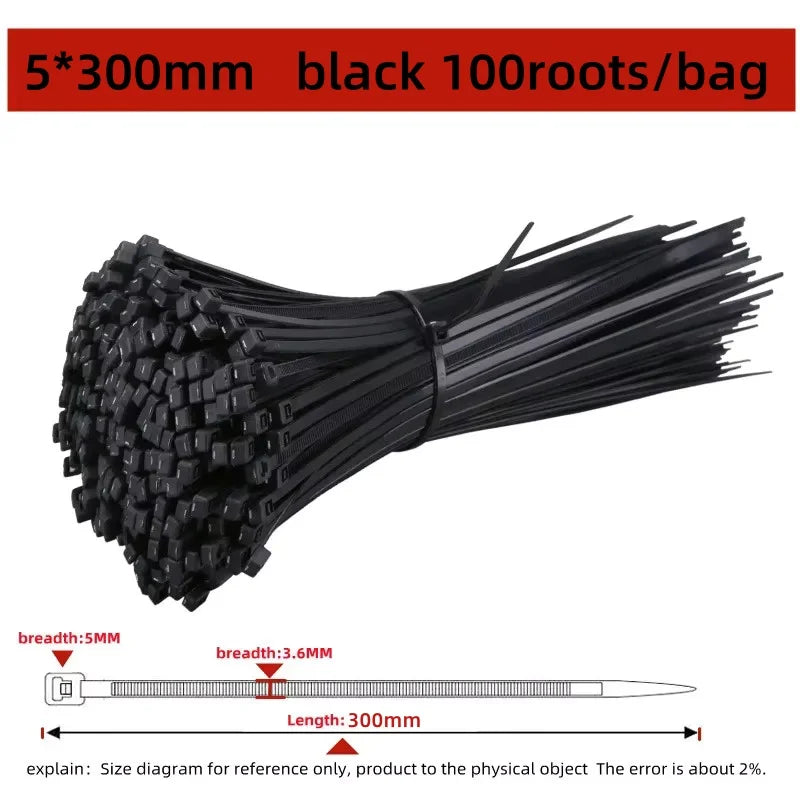 100Pcs Nylon Cable Ties Adjustable Self-locking Cord Ties Straps Fastening Loop Reusable Plastic Wire Ties For Home Office
