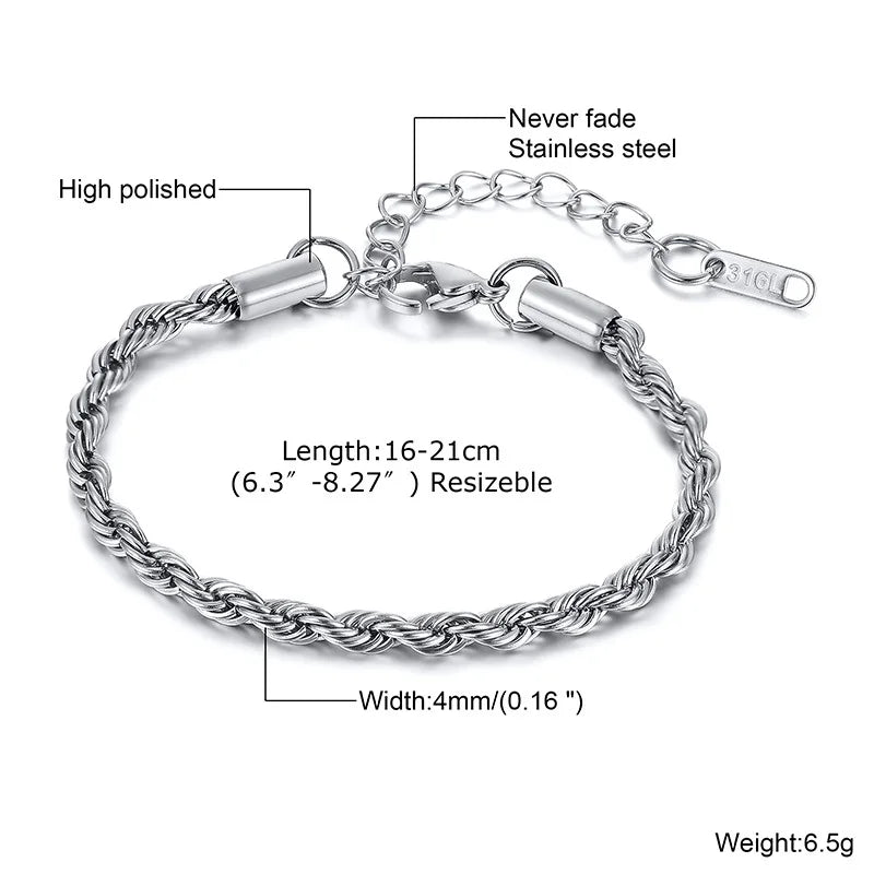Vnox Unisex Rope Chain Bracelets for Men Women