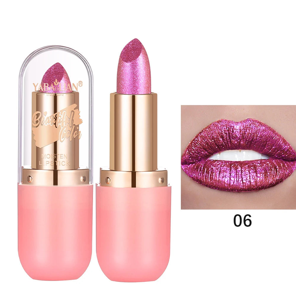 Metallic Violet Chameleon Lipstick Color Changing Matte Glitter Diamond Waterproof