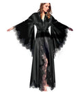 Women Robes Sleepwear Kimono Pajamas Pure Long Black Silk Satin Lace