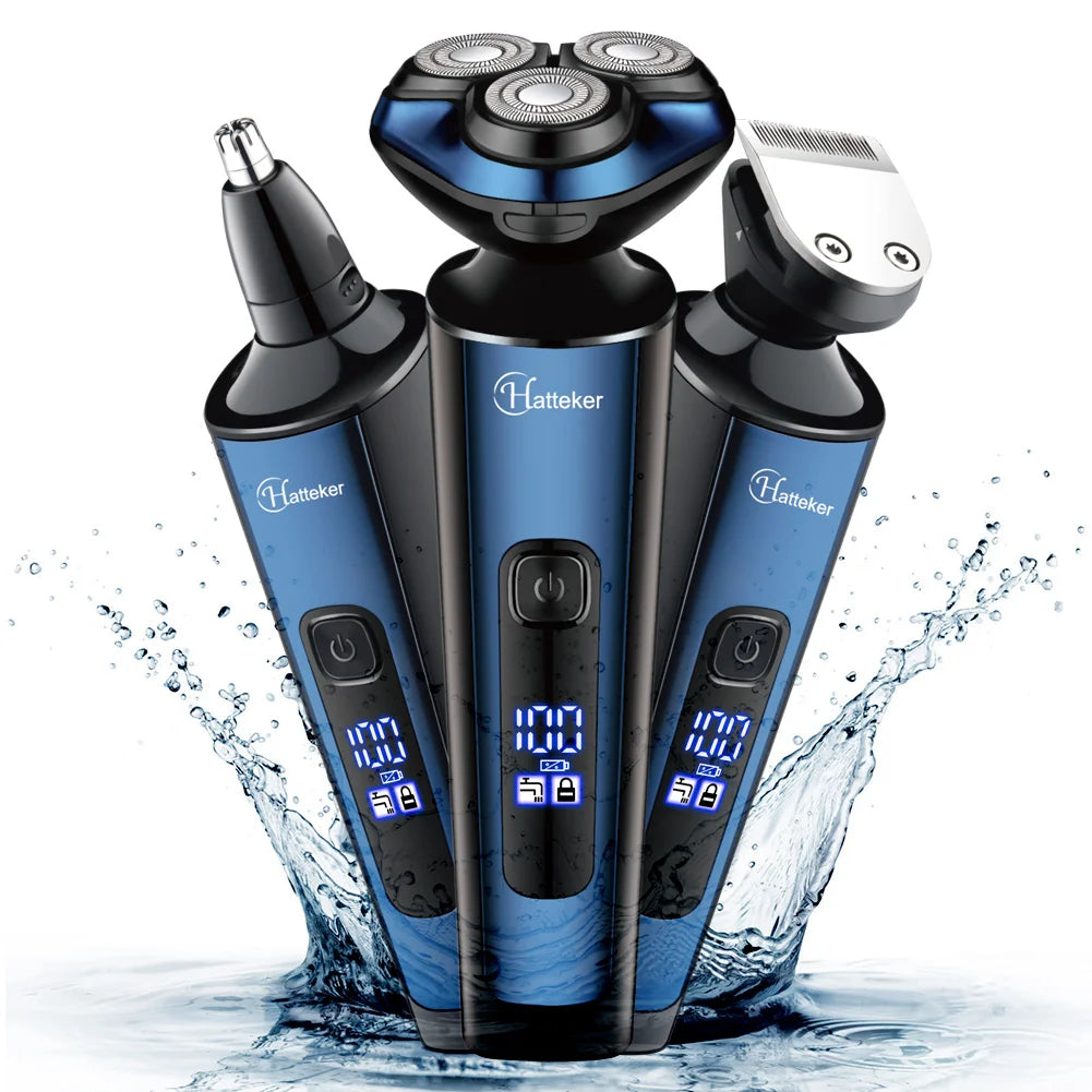 HATTEKER Rotary Electric Shaver Men's 3-in-1 Facial Razor USB Rechargeable