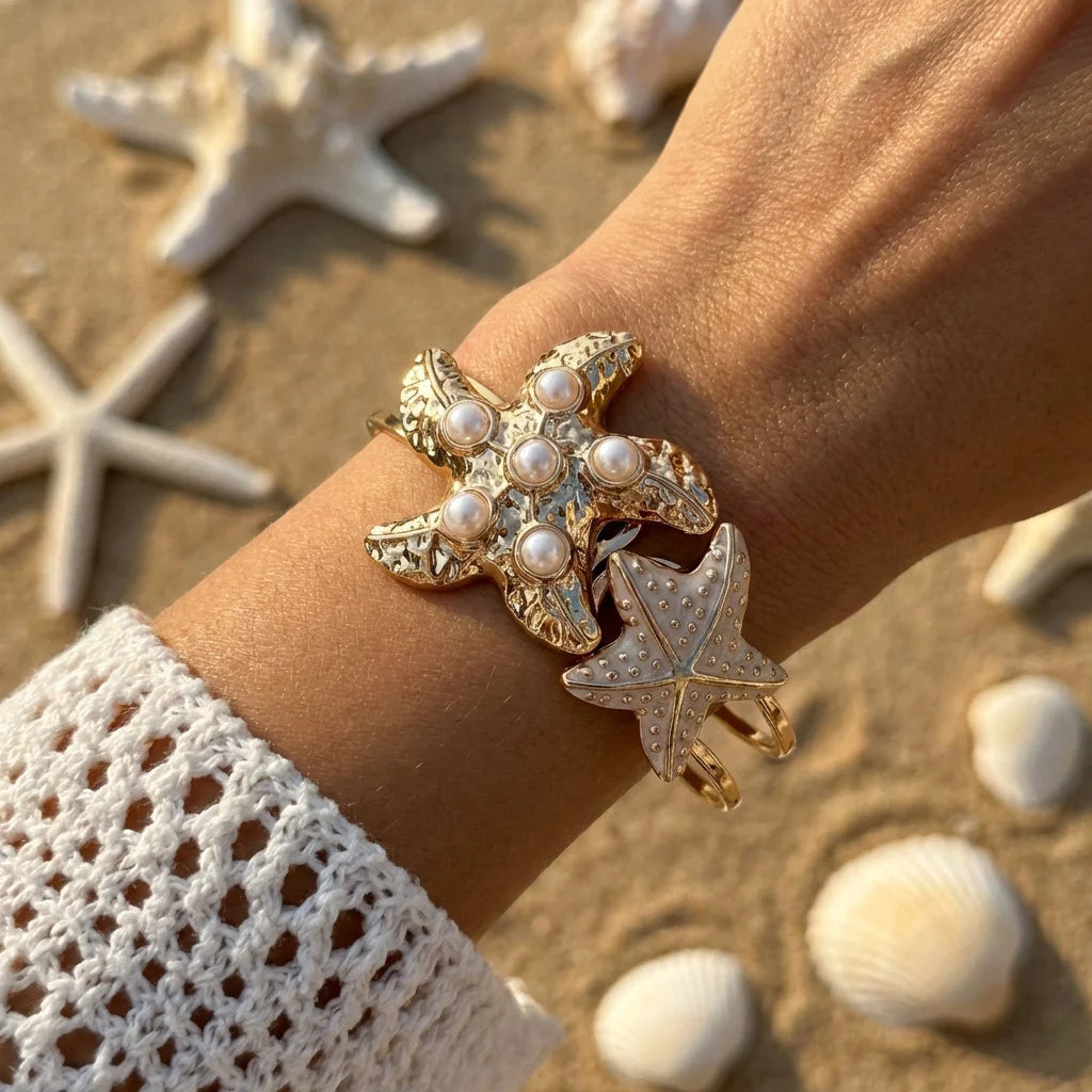 Elegant Enamel Flower Open Cuff Bracelet For Women Gold Plated Metal Pink White Blue Floral Bangles Beach Party Vacation Jewelry
