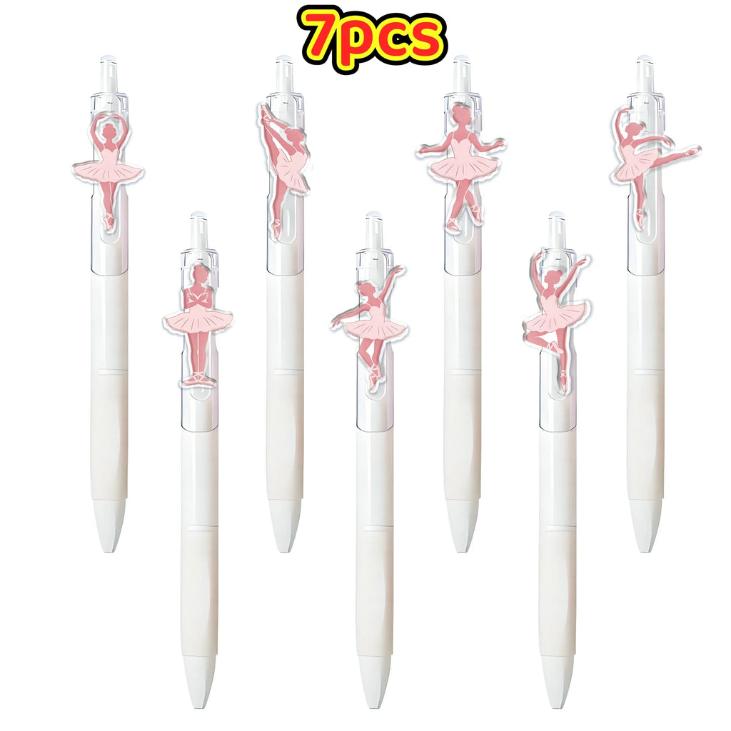 7pcs Elegant Ballet Theme Press Ballpoint Pen Pink Dancer