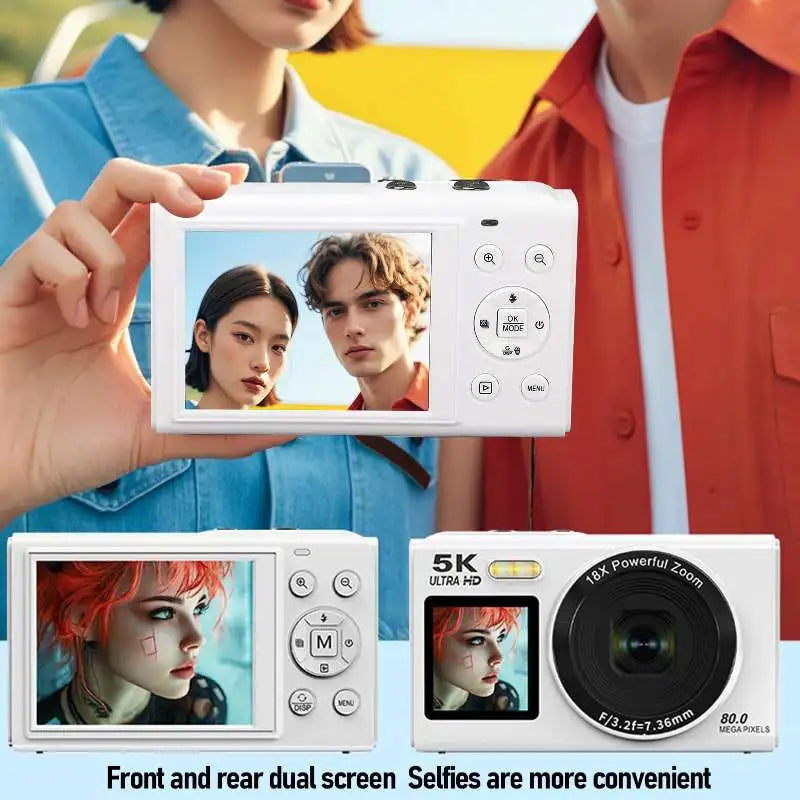 Digital Camera 5K Ultra HD 80MP AF Auto Focus 18X Zoom Dual Screen Compact Camera with Flash