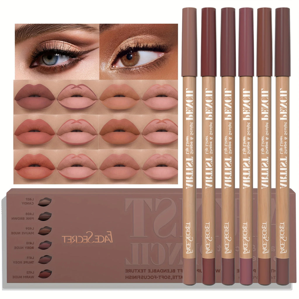 6Pcs Velvet Matte Lip Liner Set - Long-Lasting, Non-Dry