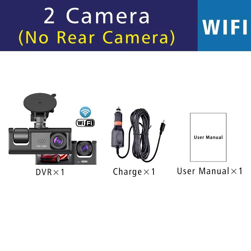 WIFI-3 Camera Dash Cam For Car Camera FHD 1080P Video Recorder Car DVR Front Rear View Camera Night Vision Black Box Car Dashcam