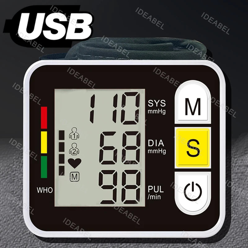 LCD Display Wrist Blood Pressure Monitor Tonometer Tensiometer Automatic Digital Pulsometer Sphygmomanometer Family Diagnostic