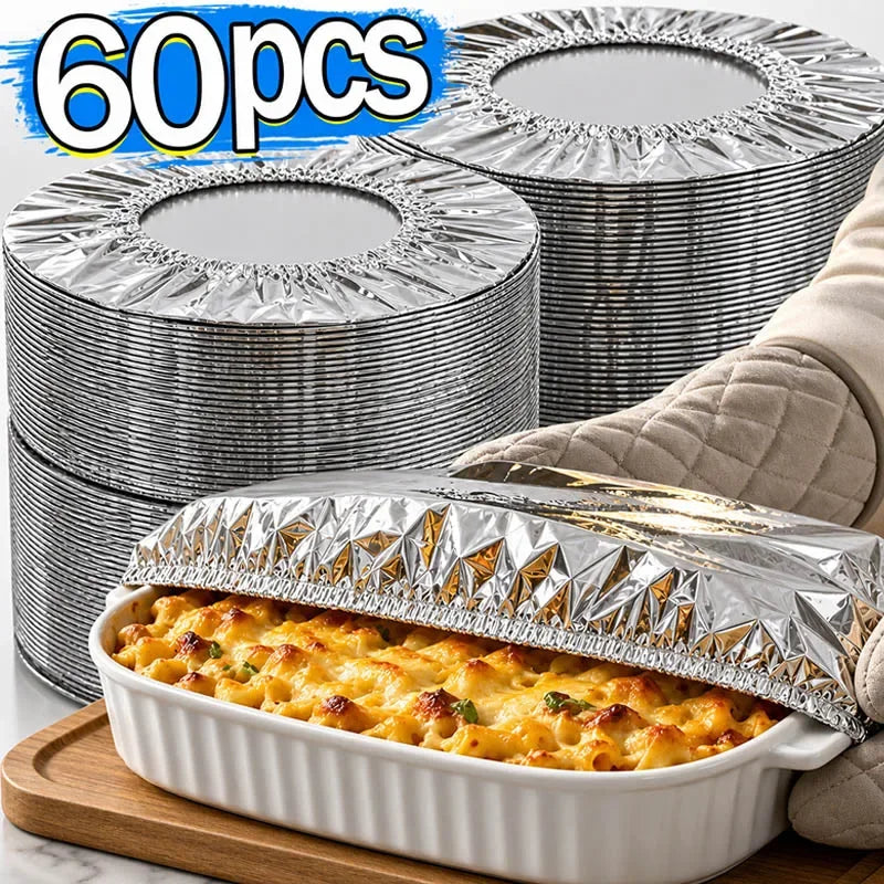 60/10PCS Aluminum Foil Bowl Cover Kitchen Food Preservation Wraps Reusable