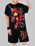 new Block Man Digital Printing Cross Border Children's Clothing Casual Short Sleeved T-shirt Boys' Clothing