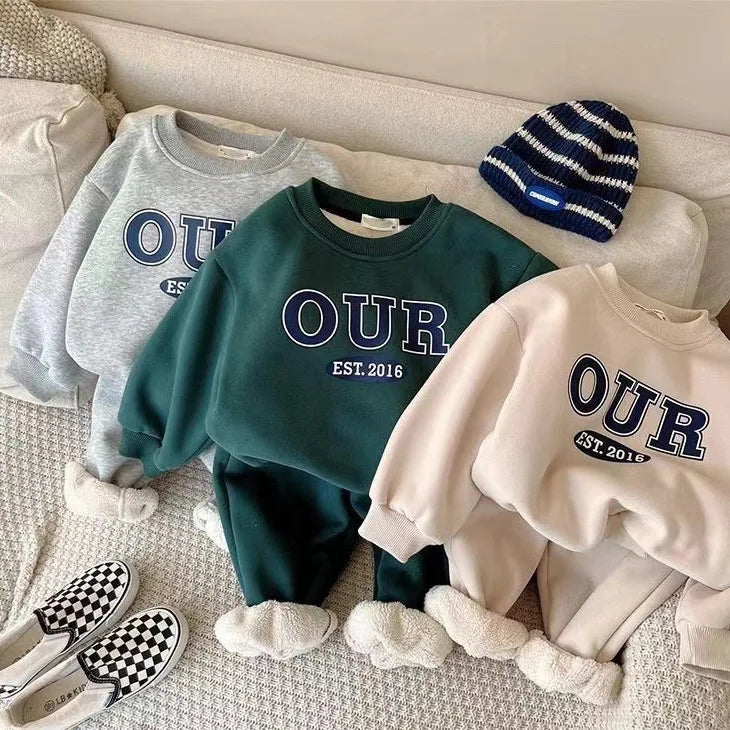 Boys Fleece Thicken Sets Winter Warm Suit Baby
