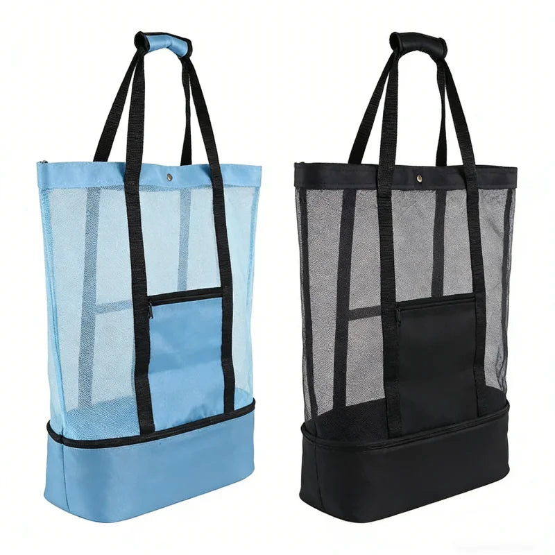 LUSQI Insulated Beach Bag For Women Large Waterproof Tote With Mesh & Transparent Double-Layer For Swimming Picnic Shopping