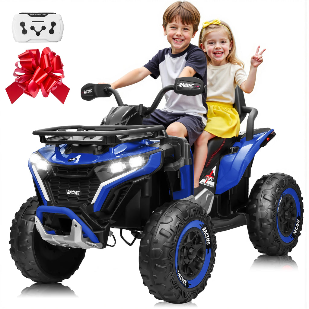 24V Ride on Car, Kids ATV XL Four Wheeler W/EVA Tires, 19-Inch Leather 2 Seater, 800W Motors