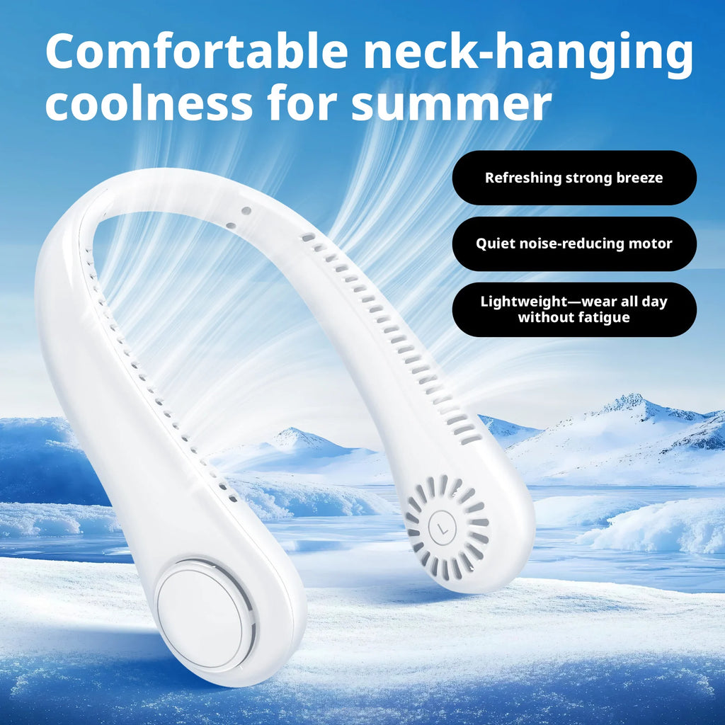 2026 Long endur New Mini Neck Mounted Fan Portable Bladeless Neck Rechargeable Air Cooler 3 Speed Mini Summer Sports Fan Outdoor