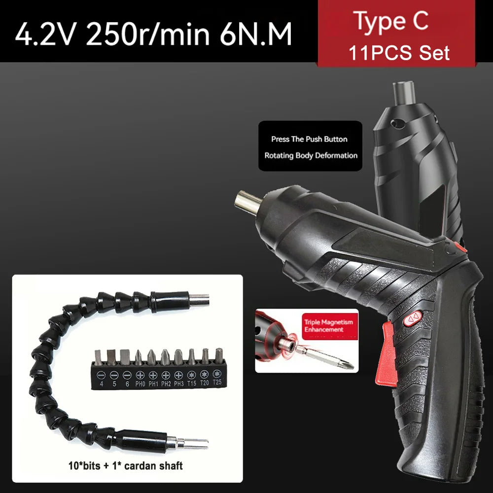 4.2V 6Nm 1300mAh 250rpm Electric Screwdriver Set Cordless Screwdriver Rechargeable Drill Kit Household Mini Drills Screwdrivers