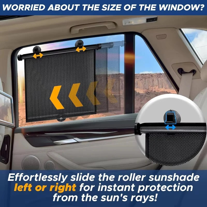 Retractable Car Side Window Sunshade UV Blocking Roller Curtain Mesh PVC Sun Protection Cover Summer Car Travel Accessory