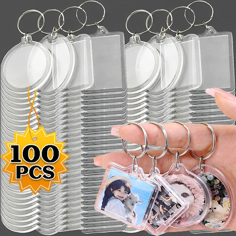 1/100pcs Transparent Photo Frame Keychain Creative Acrylic