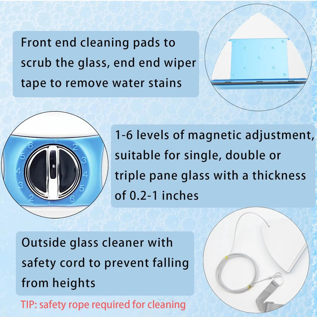 6-Speed Adjustable Magnetic Window Cleaner Double-Sided Glass Wiper with Built-in Water Tank Automatic Spray Window Cleaning