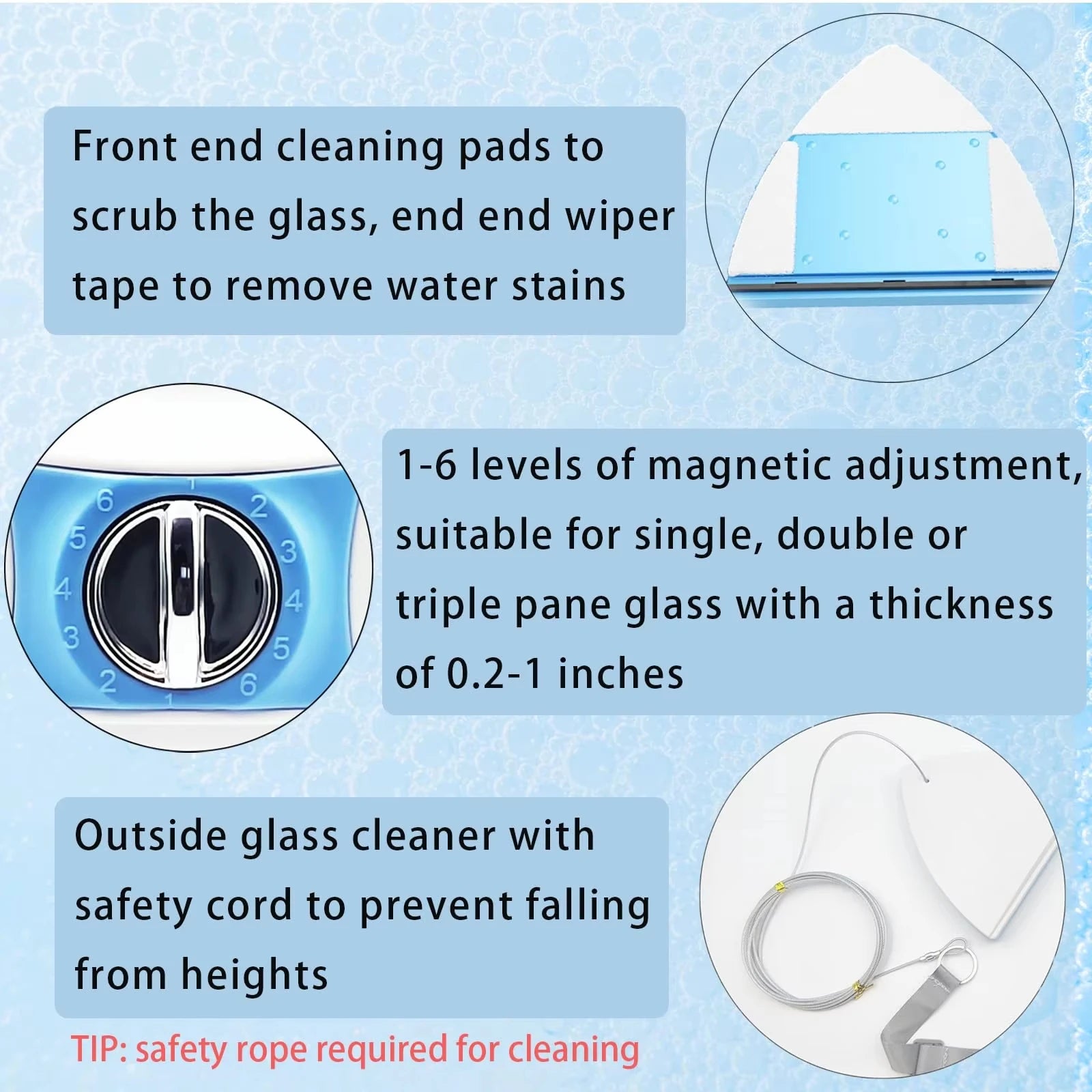 6-Speed Adjustable Magnetic Window Cleaner Double-Sided Glass Wiper with Built-in Water Tank Automatic Spray Window Cleaning
