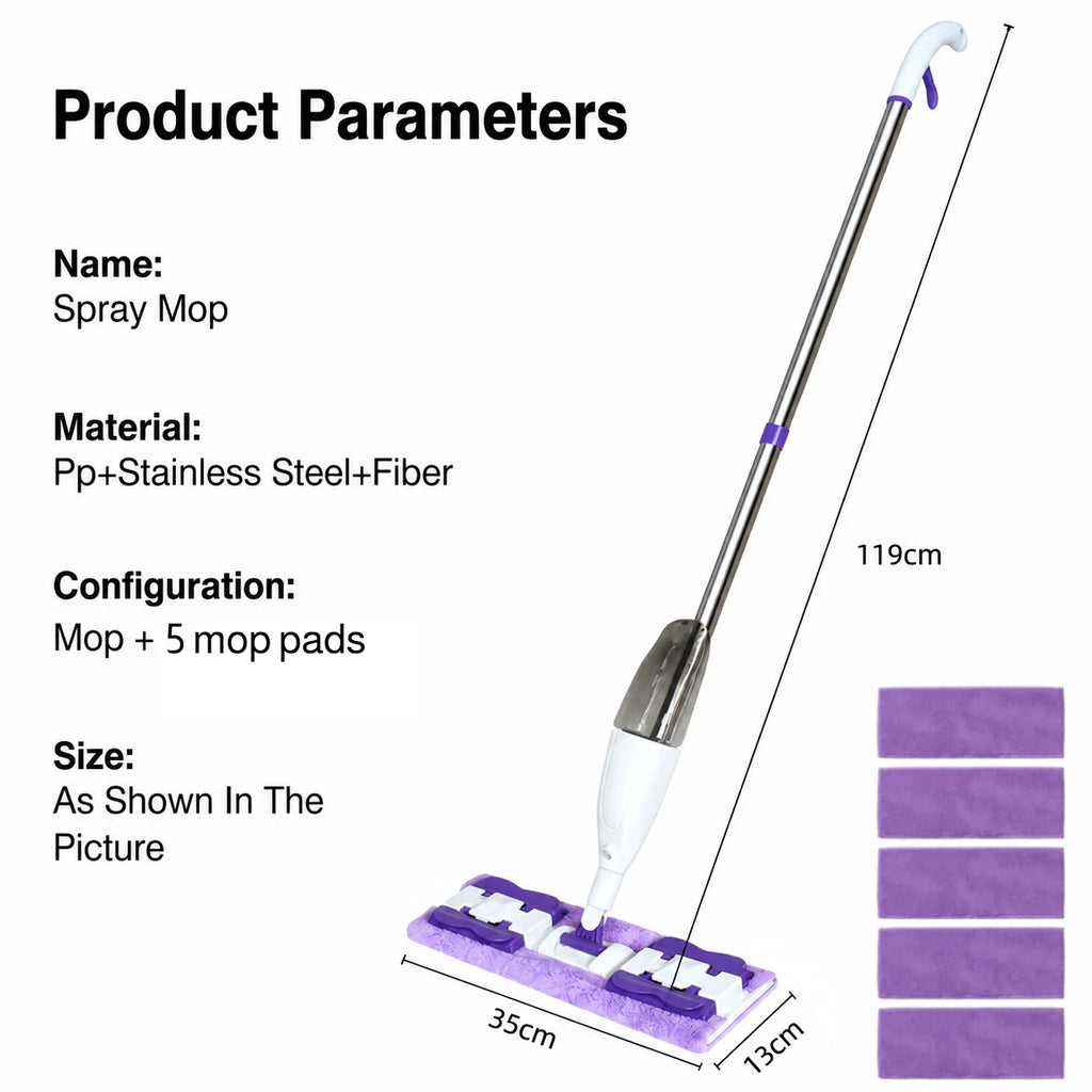 2 in 1 Spray Mop with 5 Microfiber Pads Wet & Dry Use Mop No Hand Washing