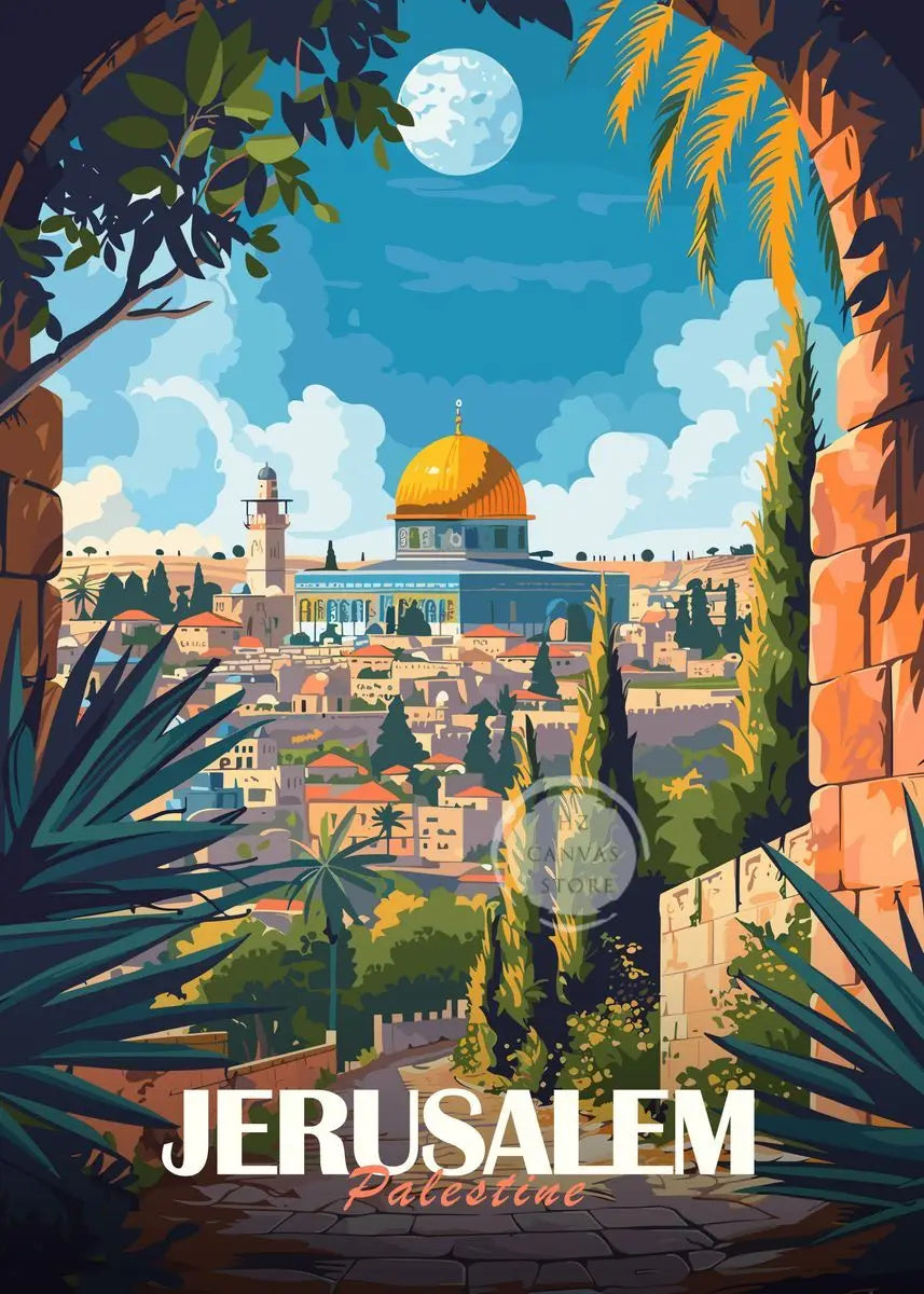 Jerusalem Palestine Travel Poster Religious Shrines Mosque Prints Canvas Painting Wall Art Pictures for Living Room Home Decor