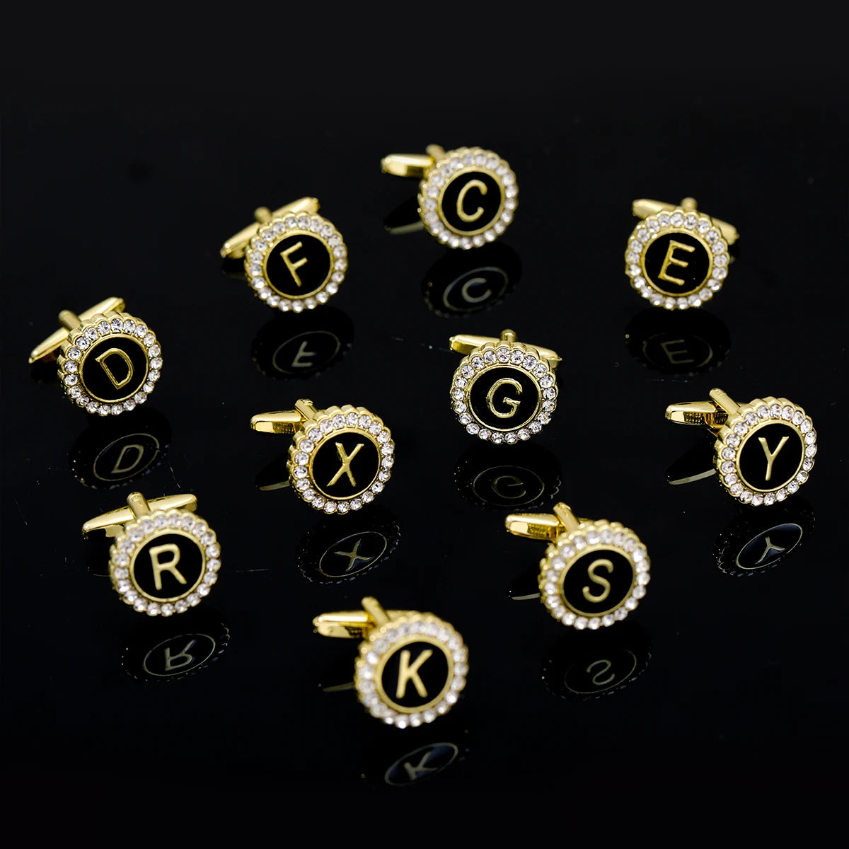 26 Initial Capital Letter A-Z Mens Cufflinks Galaxy Golden Color Gear Shape Crystal Cuff Links Formal Shirt Suit Jewelry Gift