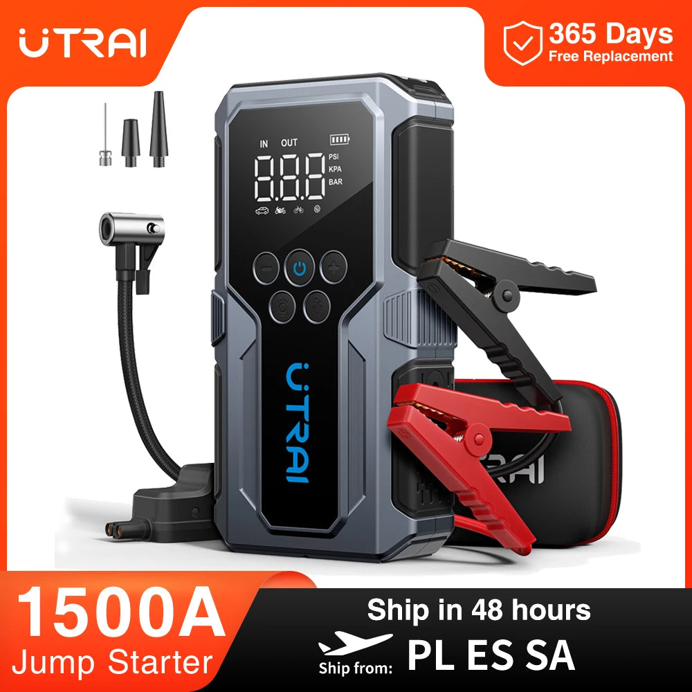 UTRAI 1500A Car Jump Starter Power Bank Portable 150PSI Air Pump Car Battery Emergency Boosters
