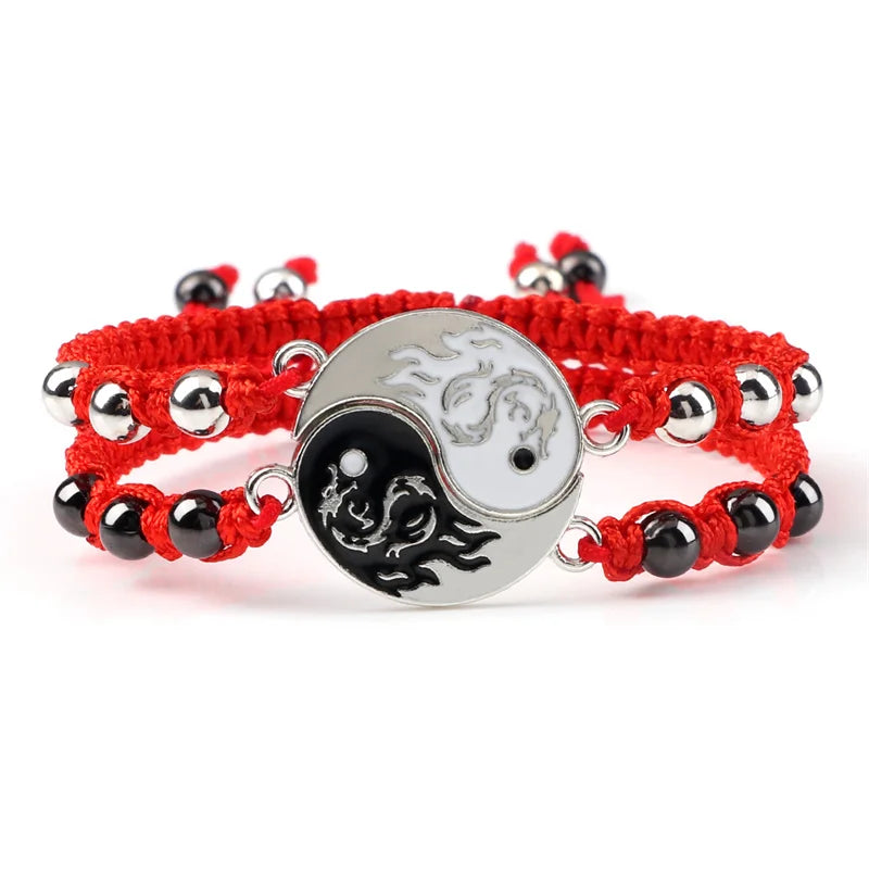 2Pcs/set Dragon Tai Chi Gossip Braided Bracelet for Women Men Best Friends Adjustable Yin Yang Bracelets Fashion Couple Jewelry