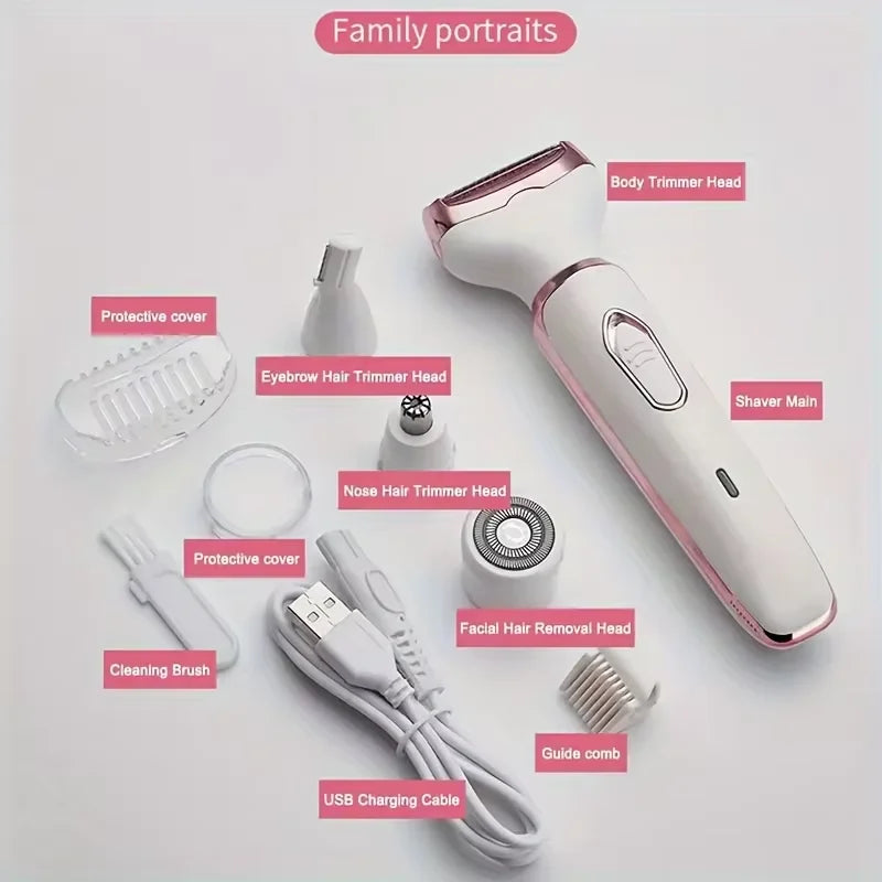 HOMEFISH 4 In 1 Electric Lady Shaver Body Hair Removal Epilator Painless Cordless Trimmer Razor,
