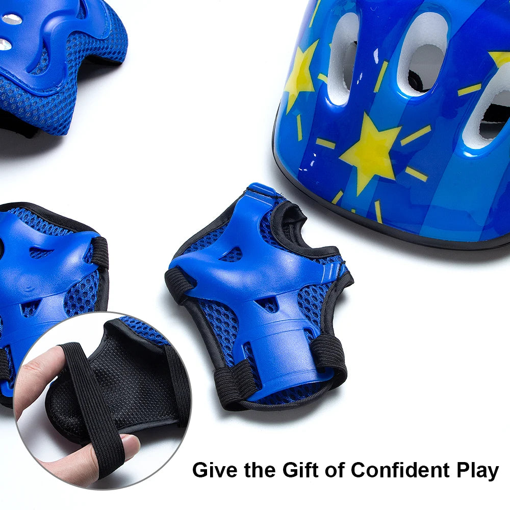 7Pcs/Set Roller Skating Kids Safety Helmet & Knee Elbow Pad Set