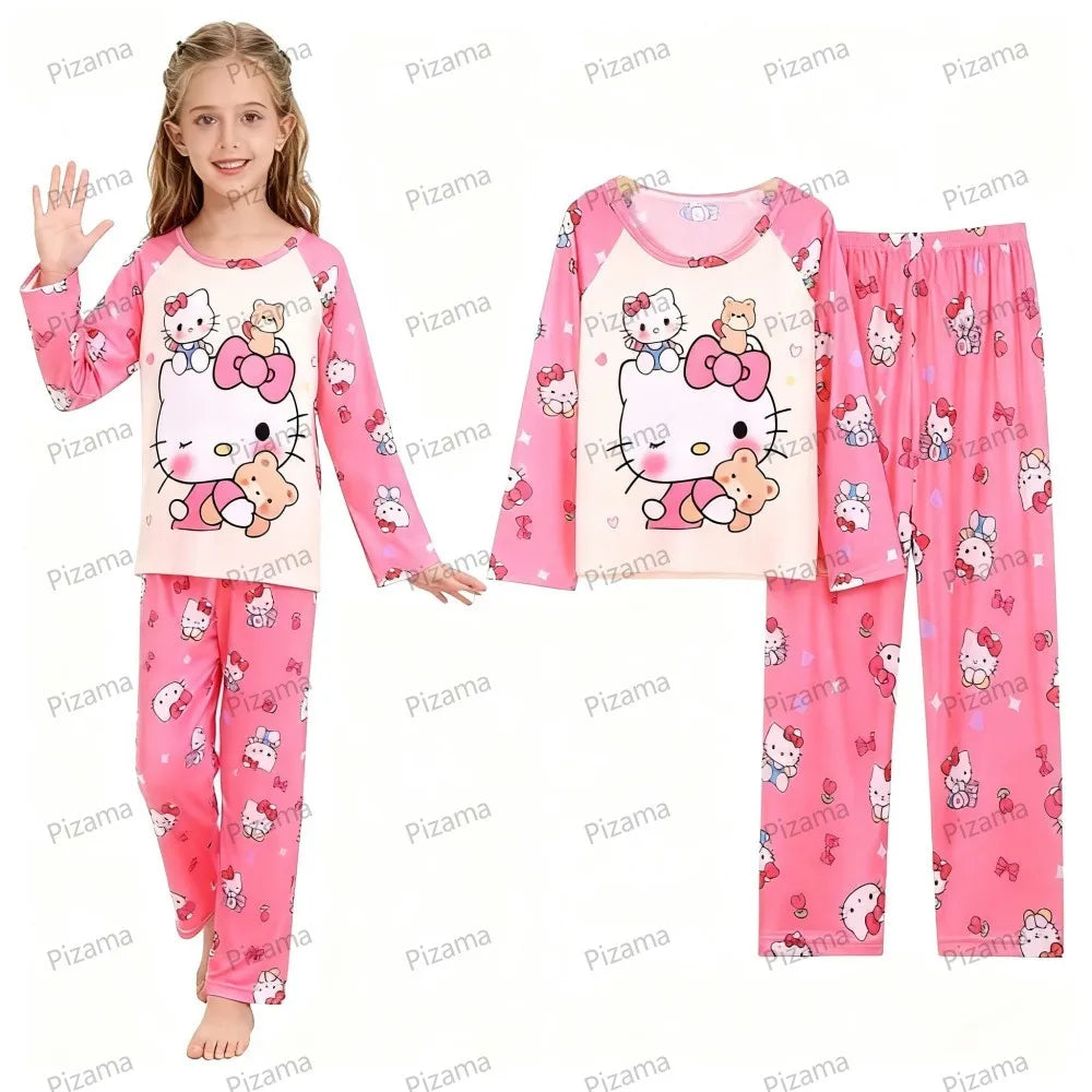 Sanrio Girls Pajamas Sets Full Sleeve Soft Hello Kitty Pyjamas Kids Cinnamoroll Pijamas Sleepwear Kuromi Baby Homewear Pjs