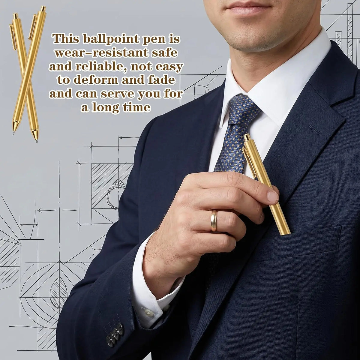Gold Slim Ballpoint Pens Bulk Retractable Black Ink 1 mm