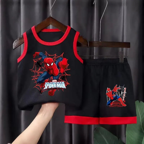 2026 Summer New Breathable Boys Vest Sets Children's Fashion Cartoon Sleeveless Top Shorts Two Piece Sets Kids Casual Outfits