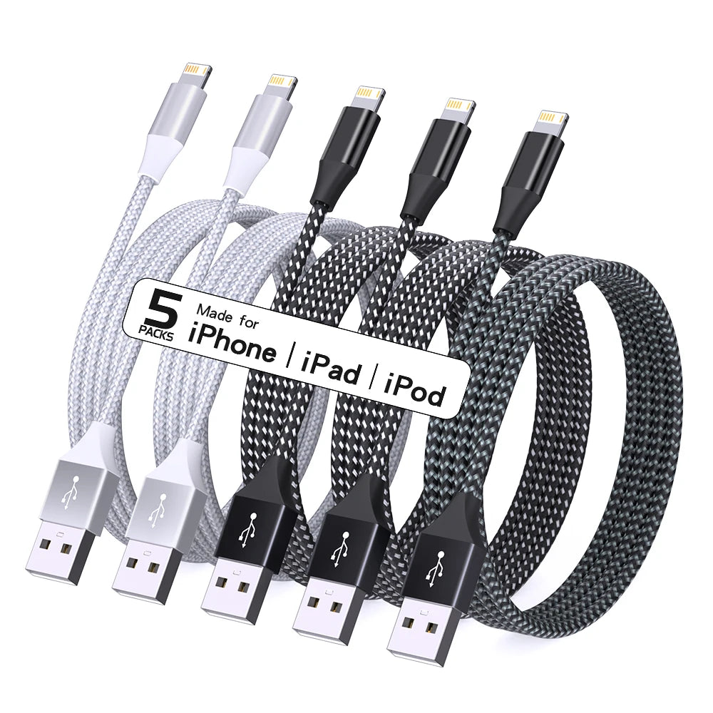 5Packs USB To Lightning Cable For IPhone, Fast Charging Cable Data