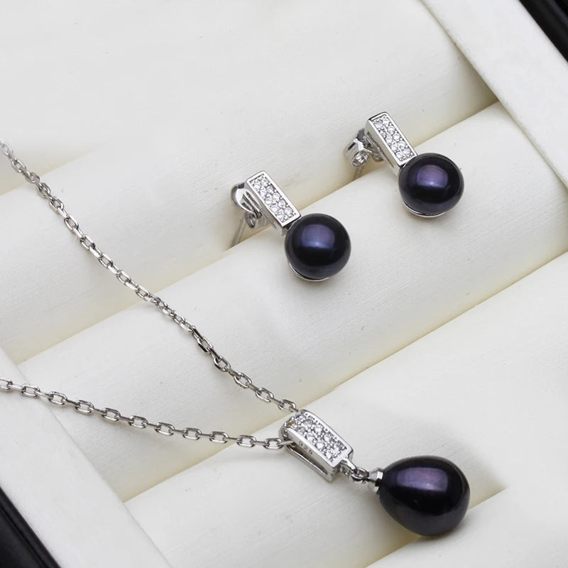 Real Natural Freshwater Pearl Necklace and Earrings Set Woman