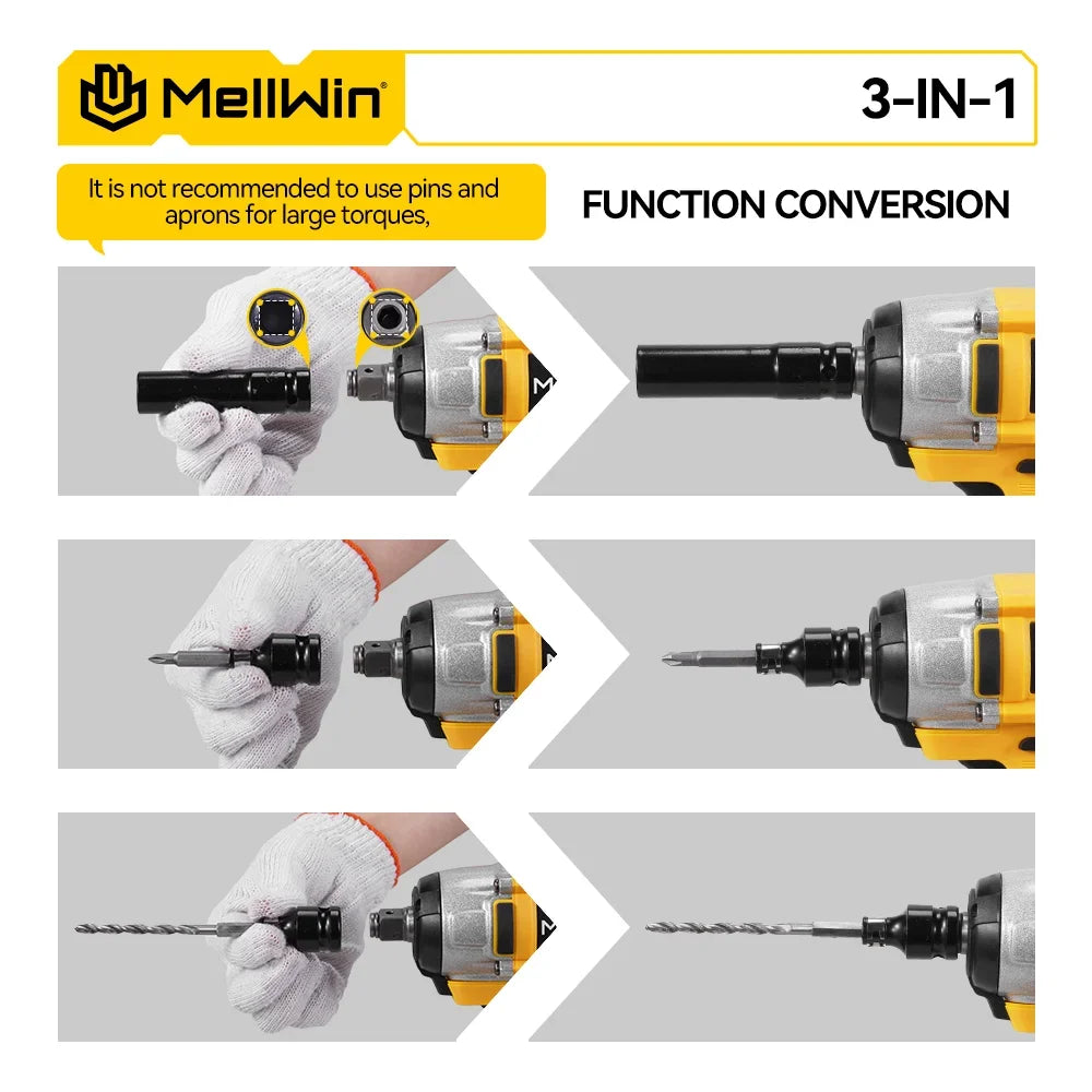 MELLWIN 520N.M Brushless Cordless Impact Wrench 3-IN-1 Electric Drill Screwdriver Power Tool Kit For Makita 18V Battery Pin