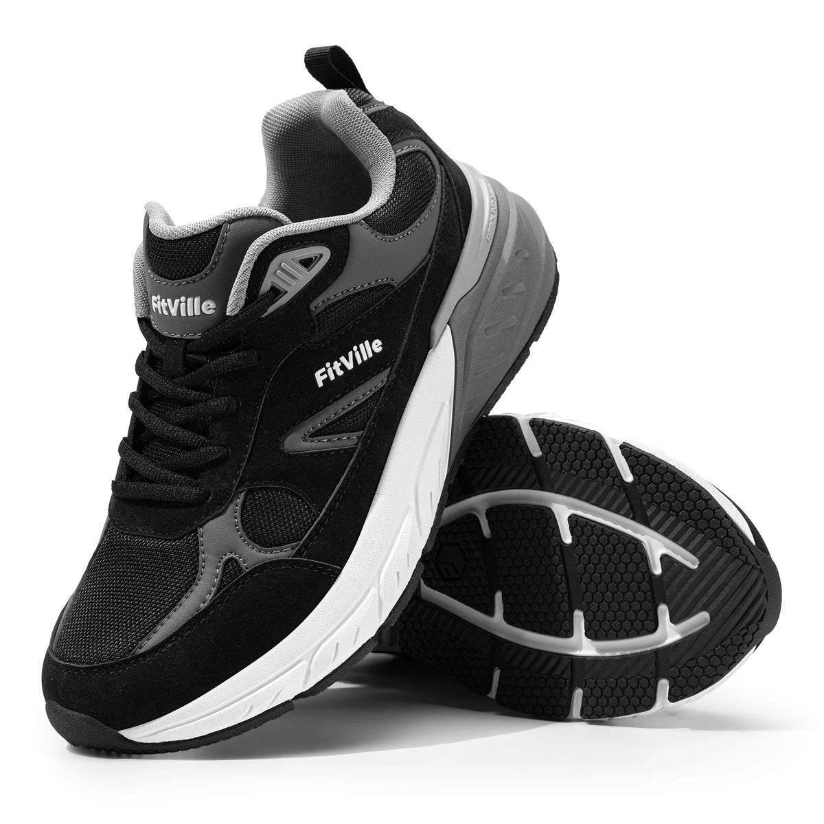 FitVille Newest Walking Shoes for Men Wide Width Sneakers with Arch Support for Flat Feet