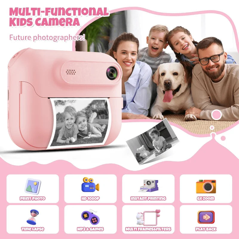 Instant Print Camera for Kids, Kids Camera for 5-1, 32MP HD 1080P Digital Camera with 3 Rolls of Printer Paper